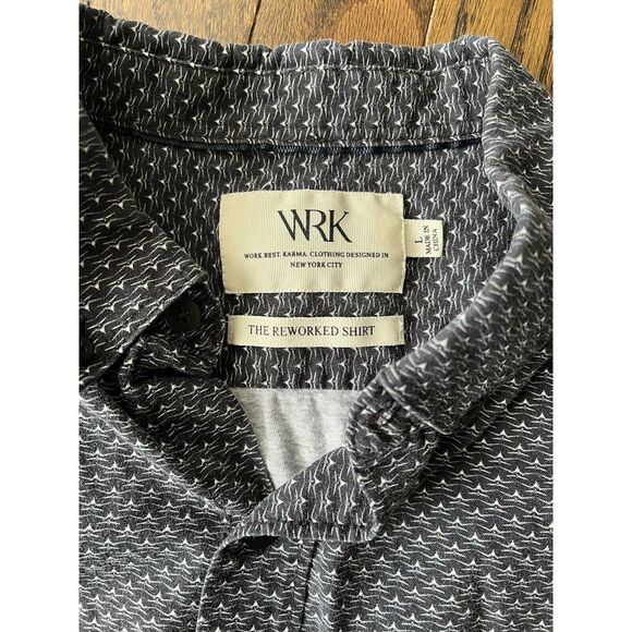 WRK The Reworked Shirt Blue With Print Lightweight Cotton Mens Large - Picture 2 of 6